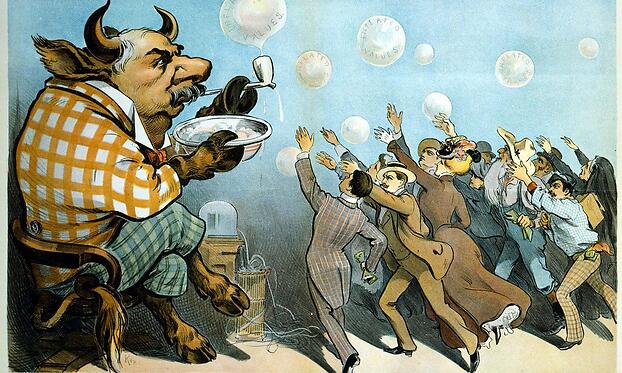 Карикатура 1901 года, изображающая финансиста Дж. П. Моргана, пускающего пузыри.
