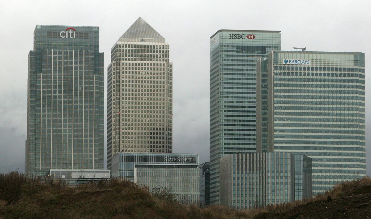 Офисы Barclays Bank, Citi и HSBC в лондонском квартале Канэри-Уорф
