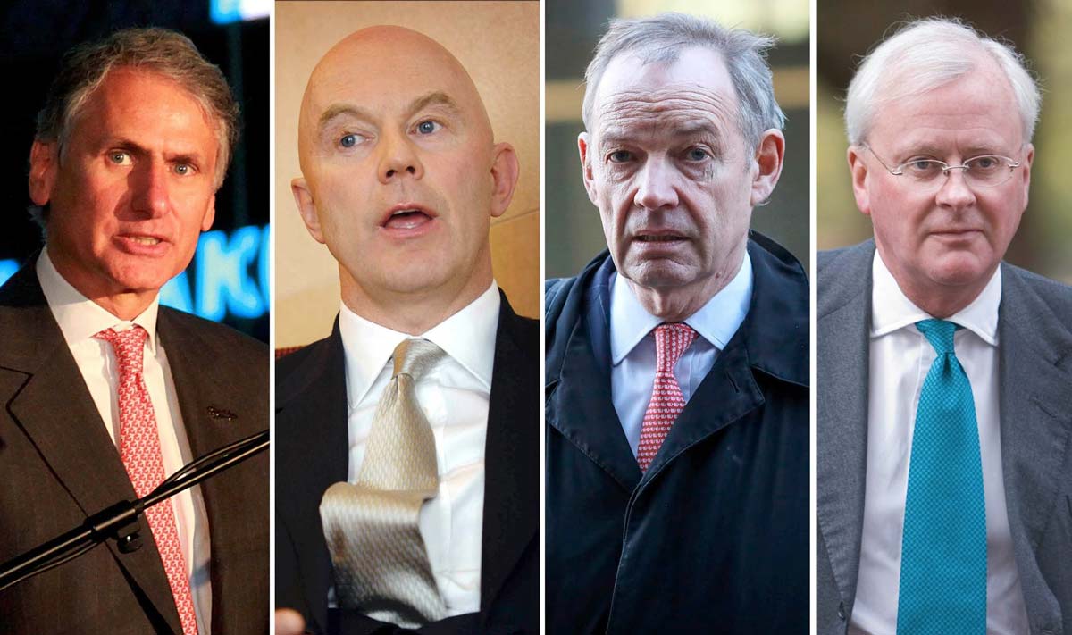 Обвиняемые бывшие боссы Barclays, слева направо: Том Каларис, Роджер Дженкинс, Ричард Боат и Джон Варли.
