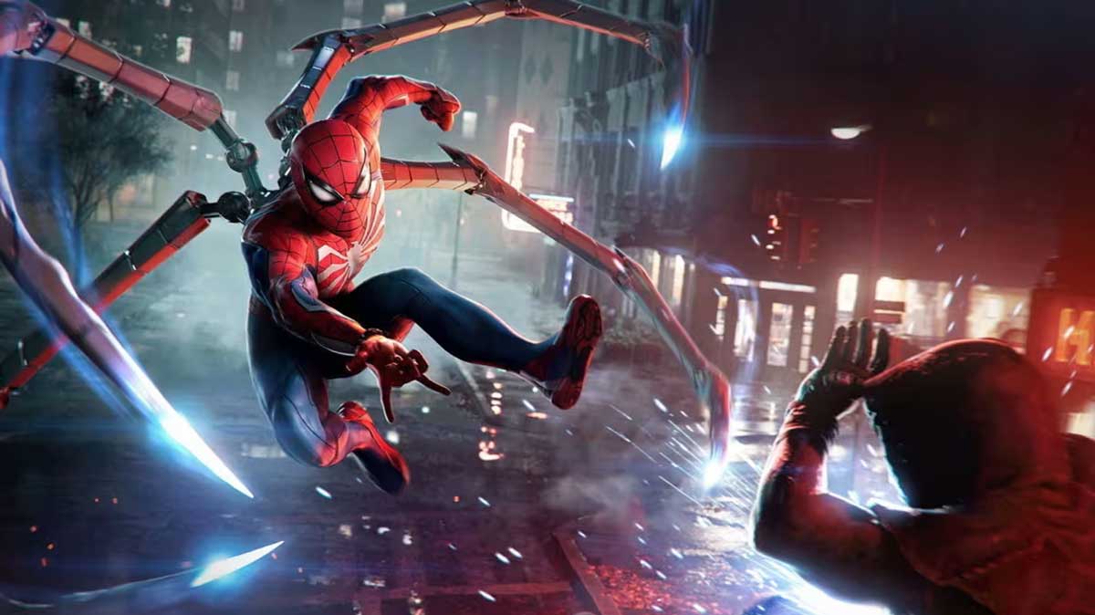 Сцена из игры Spider-Man 2 для PlayStation, один из игровых хитов этого года.