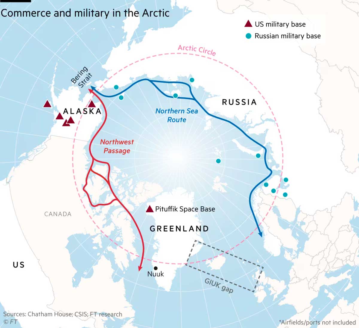 Американские военные базы в Гренландии. Торговые морские маршруты и военные базы на карте Арктики.